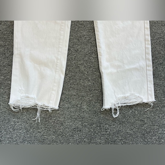 Pistola High Rise Straight Leg Jeans White Distressed Raw Hem Size 28 Button Fly - Picture 6 of 11